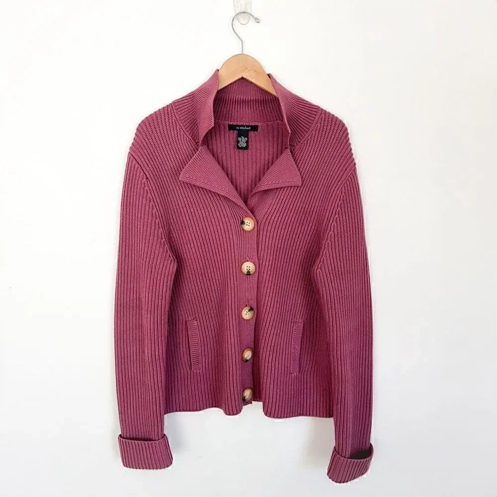 In Stitches Made In Australia Women’s Mauve Heavy Chunky Ribbed Knit Cardigan Sw
